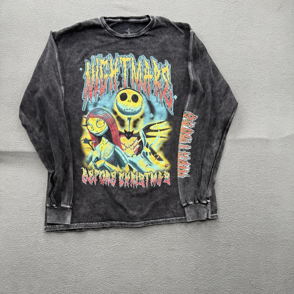 Disney Nightmare Before Christmas Shirt Mens Large Black Long Sleeve Graphic